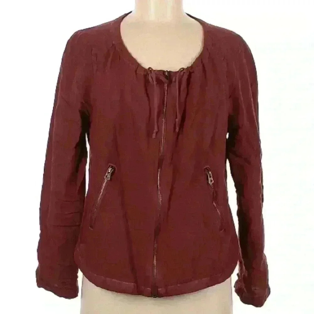 Lucky Brand linen rust terracotta red drawstring lightweight jacket m